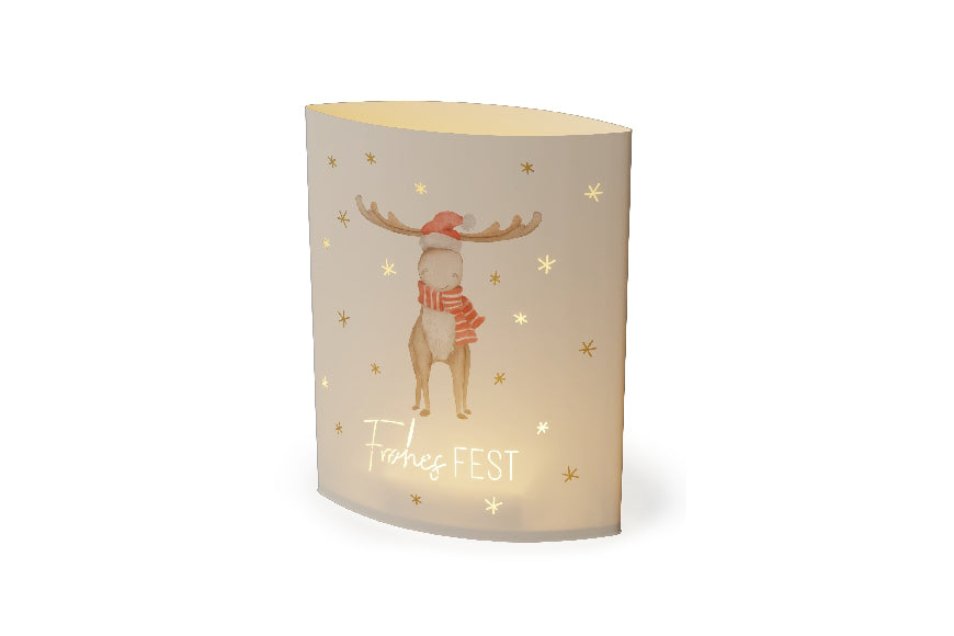 Geschenk für Dich LED-Poesielicht „Frohes Fest“ mit Weihnachts-Elch-Motiv. 