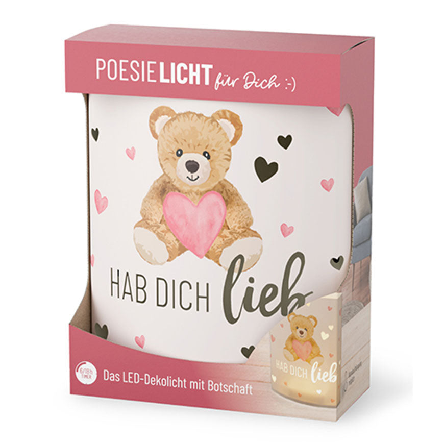 629389 - 2 Geschenk für Dich Poesielicht Hab Dich lieb, Nachtlicht mit Teddy