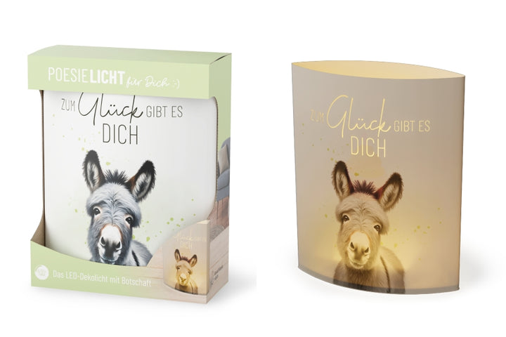 LED-Poesielicht mit Esel-Motiv und Spruch „Zum Glück gibt es Dich“ von Geschenk für Dich