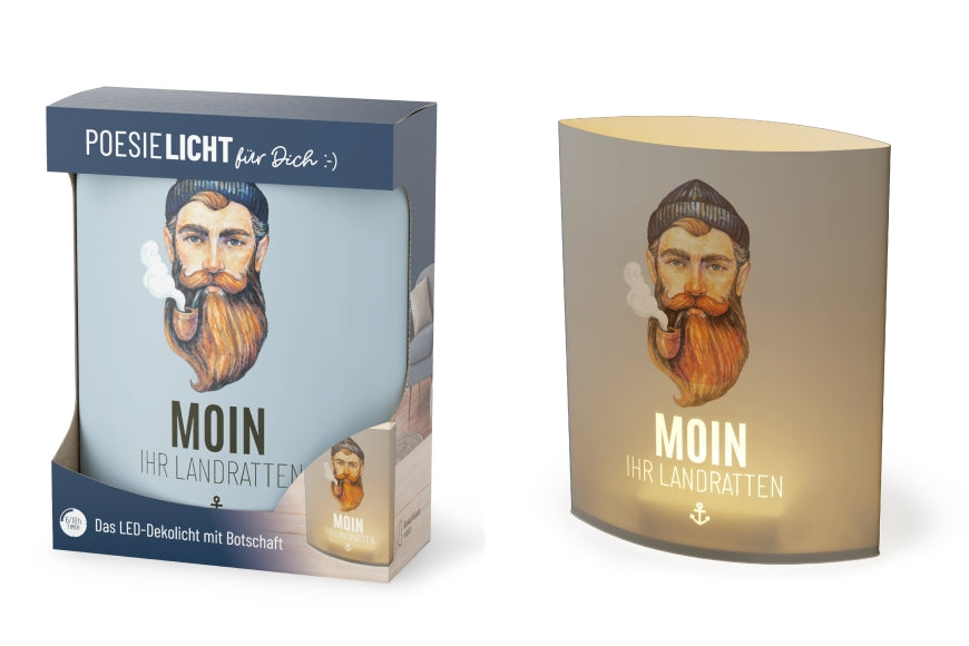 Maritimes LED-Poesielicht mit Matrosen-Motiv und Spruch „Moin ihr Landratten“ von Geschenk für Dich