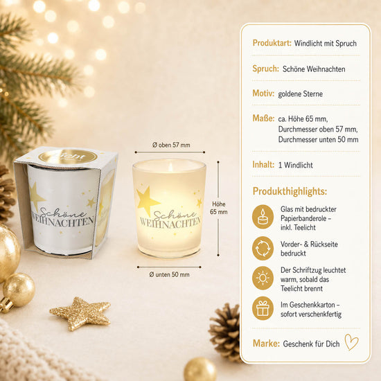 Windlicht mit Spruch »Schöne Weihnachten« – Produkt-Highlights, Maße, inkl. Teelicht