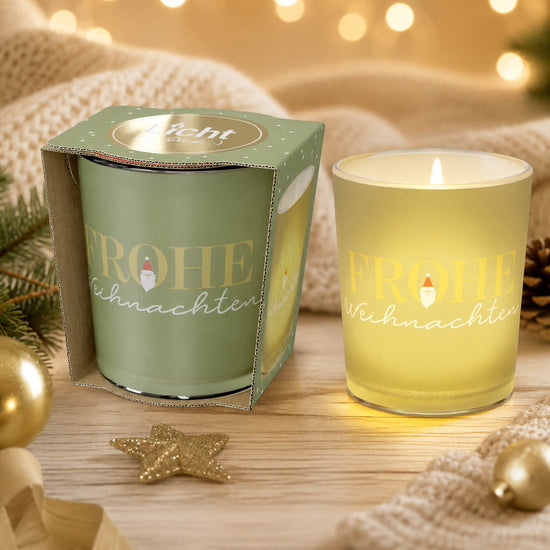 Windlicht mit Spruch »Frohe Weihnachten« – Stimmungsbild