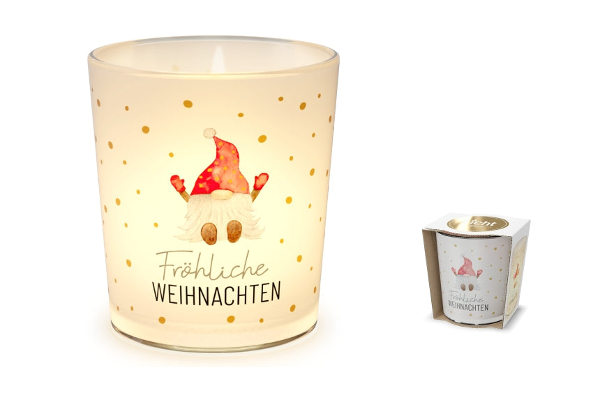 Geschenk für Dich Windlicht mit Aufschrift Fröhliche Weihnachten und Wichtel Motiv