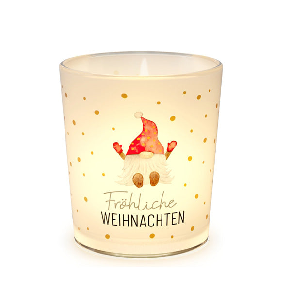 Geschenk für Dich Windlicht mit Aufschrift Fröhliche Weihnachten und Wichtel Motiv