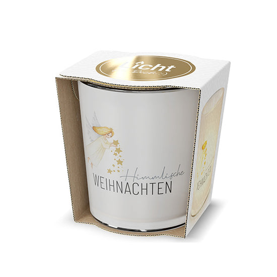 Windlicht mit Aufschrift Himmlische Weihnachten und Engel als Motiv von Geschenk für Dich