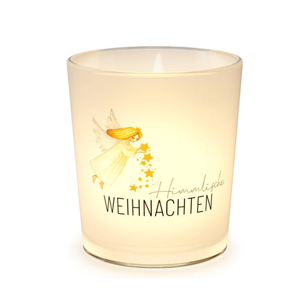 Windlicht mit Aufschrift Himmlische Weihnachten und Engel als Motiv von Geschenk für Dich