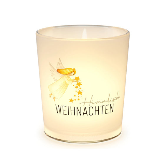 Windlicht mit Aufschrift Himmlische Weihnachten und Engel als Motiv von Geschenk für Dich