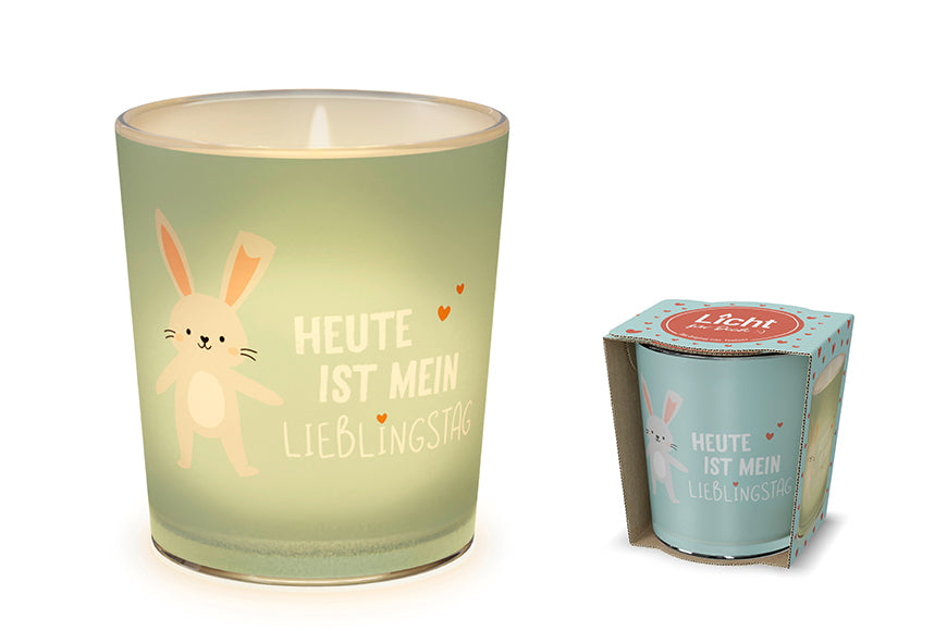 640382 Geschenk für Dich Windlicht mit Spruch Heute ist mein Lieblingstag, mit süßem Hasen Motiv