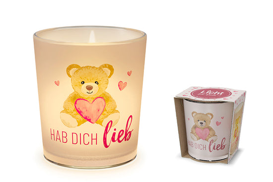 640389 Geschenk für Dich Windlicht mit Spruch Hab Dich lieb mit süßem Teddy