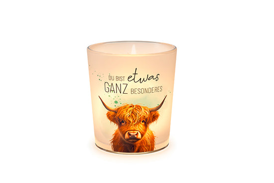 Windlicht „Du bist etwas ganz Besonderes“ von Geschenk für Dich mit süßen Hochlandrind-Motiv