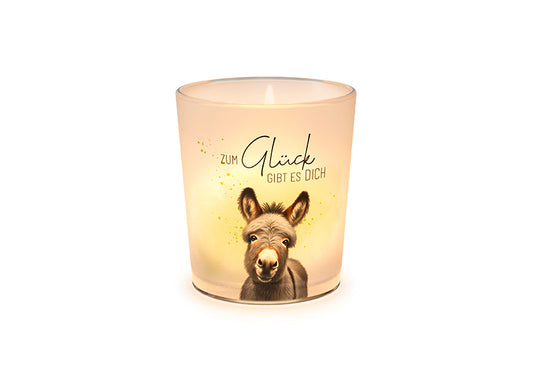 Windlicht „Zum Glück gibt es Dich“ von Geschenk für Dich mit süßem Esel-Motiv 