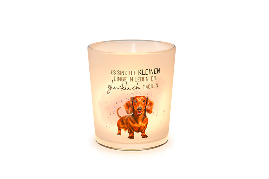  Windlicht „Es sind die kleinen Dinge im Leben, die glücklich machen“ von Geschenk für Dich mit süßem Dackel-Motiv
