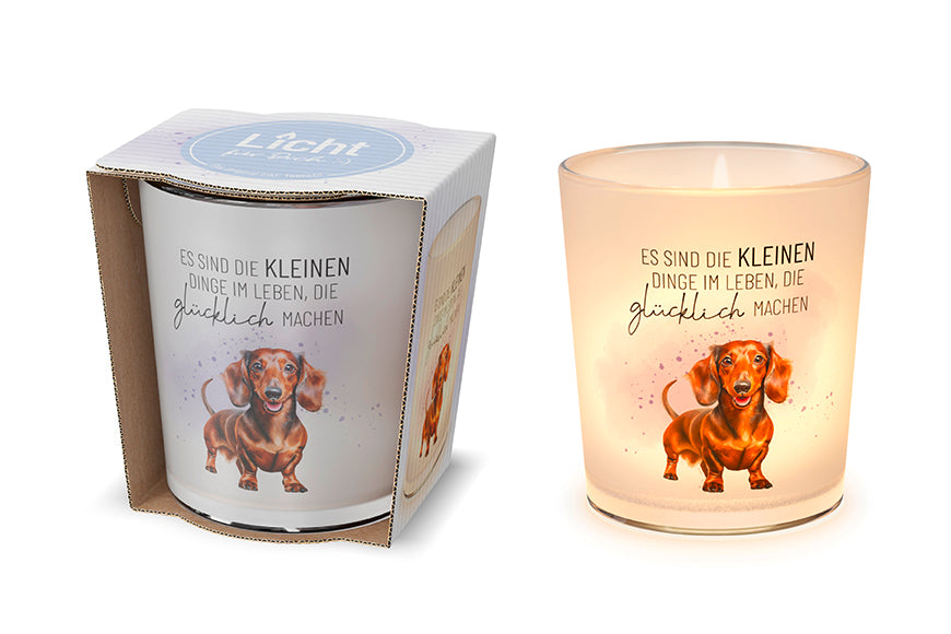  Windlicht „Es sind die kleinen Dinge im Leben, die glücklich machen“ von Geschenk für Dich mit süßem Dackel-Motiv 