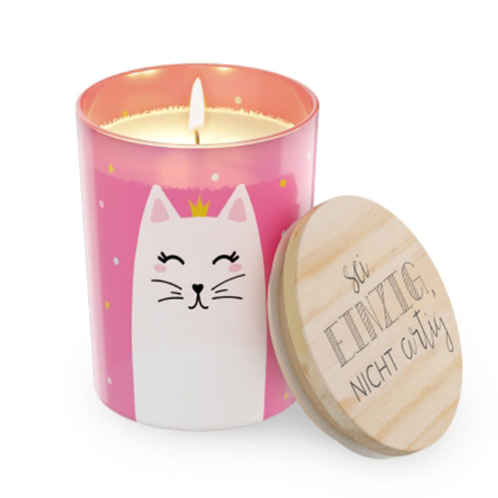 651581 Geschenk für Dich Duftkerze Sei einzig, nicht artig pink mit Katze, 4027268334094