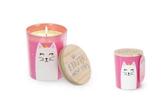651581 Geschenk für Dich Duftkerze Sei einzig, nicht artig, pinkes Windlichtglas mit Katzen Motiv, 4027268334094
