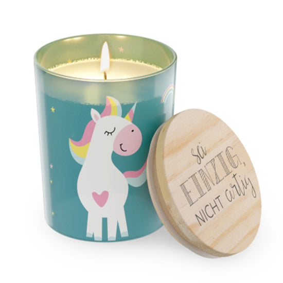 651582 Geschenk für Dich Duftkerze im türkisfarbenen Glas Gute Laune für Dich mit Einhorn, 4027268334100