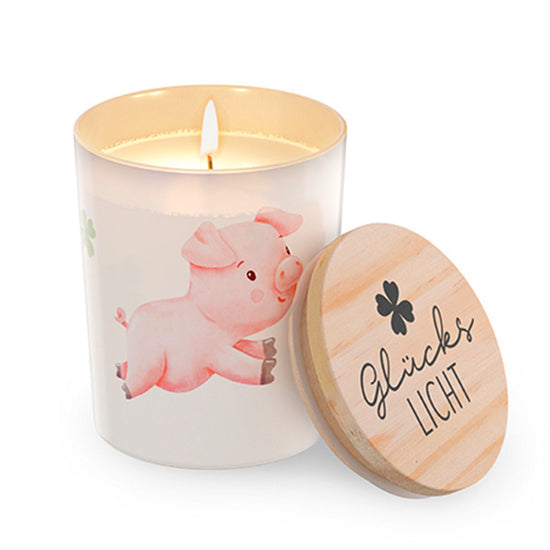 Geschenk für Dich Jasmin Duftkerze Glückslicht Motiv Glücksschwein