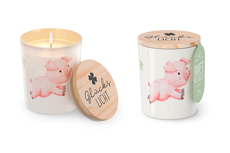 Geschenk für Dich Jasmin Duftkerze Glückslicht Motiv Glücksschwein