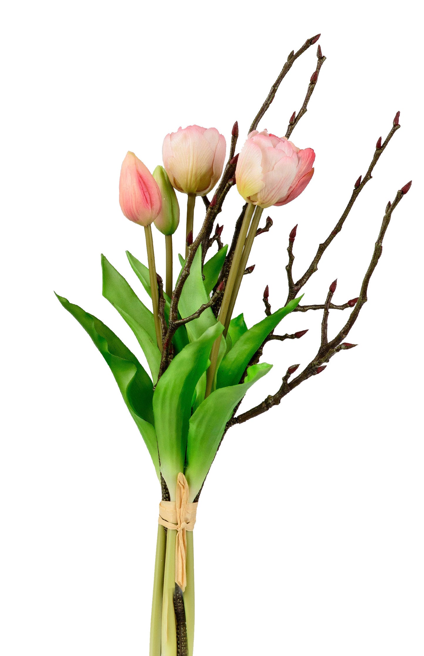  Künstliches Tulpenbündel rosa mit Zweigen 3 Blüten 2 Knospen Höhe 42cm von Formano 