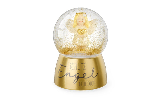 Glitzerkugel „Schutzengel für Dich“ mit goldenem Sockel & süßem Engel mit Herz von Geschenk für Dich.