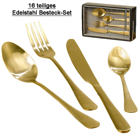 Edelstahl Besteck gold: Hochwertiges 16-teiliges Set für stilvolle Tischkultur – Malou Home Design®