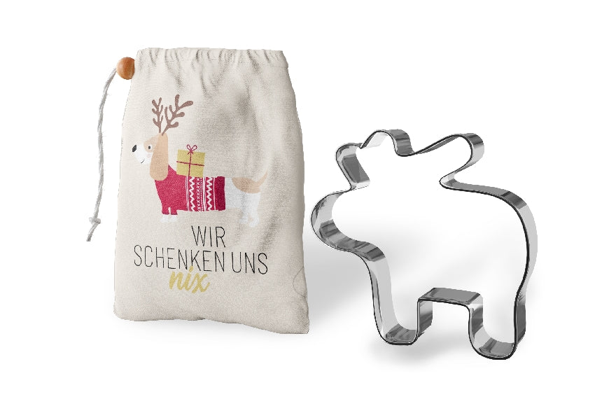 Geschenk für Dich Keksform Ausstechform Elch im Beuten mit Motiv Dackel - Wir schenken uns nix