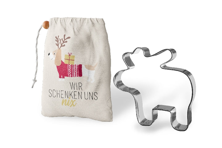 Geschenk für Dich Keksform Ausstechform Elch im Beuten mit Motiv Dackel - Wir schenken uns nix