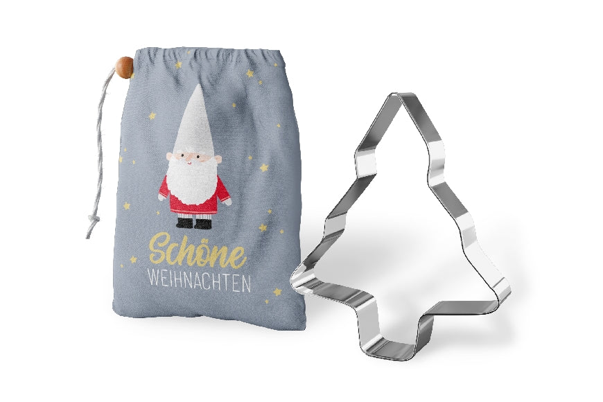 Geschenk für Dich Keksform Ausstechform Baum Tanne, Motiv Weihnachtszwerg - Schöne Weihnachten