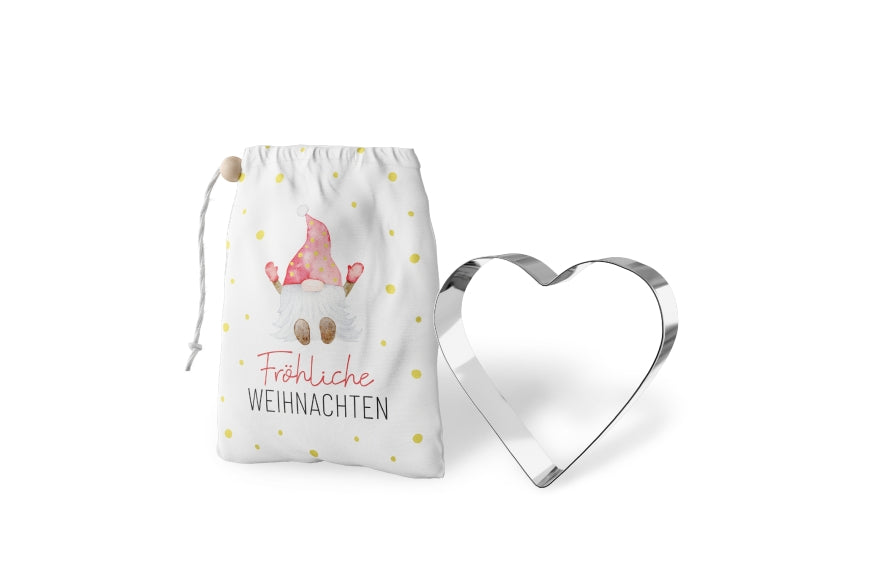Geschenk für Dich Keksform Ausstechform Herz, Motiv Wichtel, Fröhliche Weihnachten
