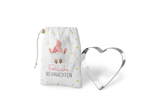 Geschenk für Dich Keksform Ausstechform Herz, Motiv Wichtel, Fröhliche Weihnachten
