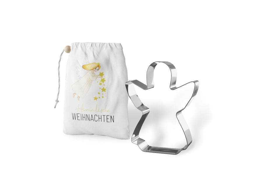 Geschenk für Dich Keksform Ausstechform Engel inkl. Rezept im Beutelchen mit süßem Engel-Motiv & Aufschrift „Himmlische Weihnachten“