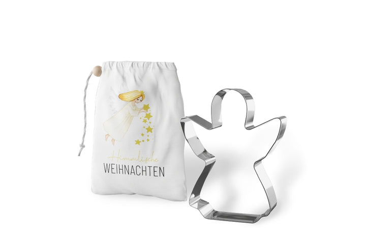 Geschenk für Dich Keksform Ausstechform Engel inkl. Rezept im Beutelchen mit süßem Engel-Motiv & Aufschrift „Himmlische Weihnachten“