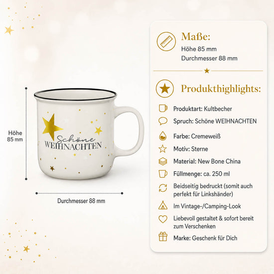 Kultbecher Schöne Weihnachten – Maße und Produkthighlights, 250 ml New Bone China