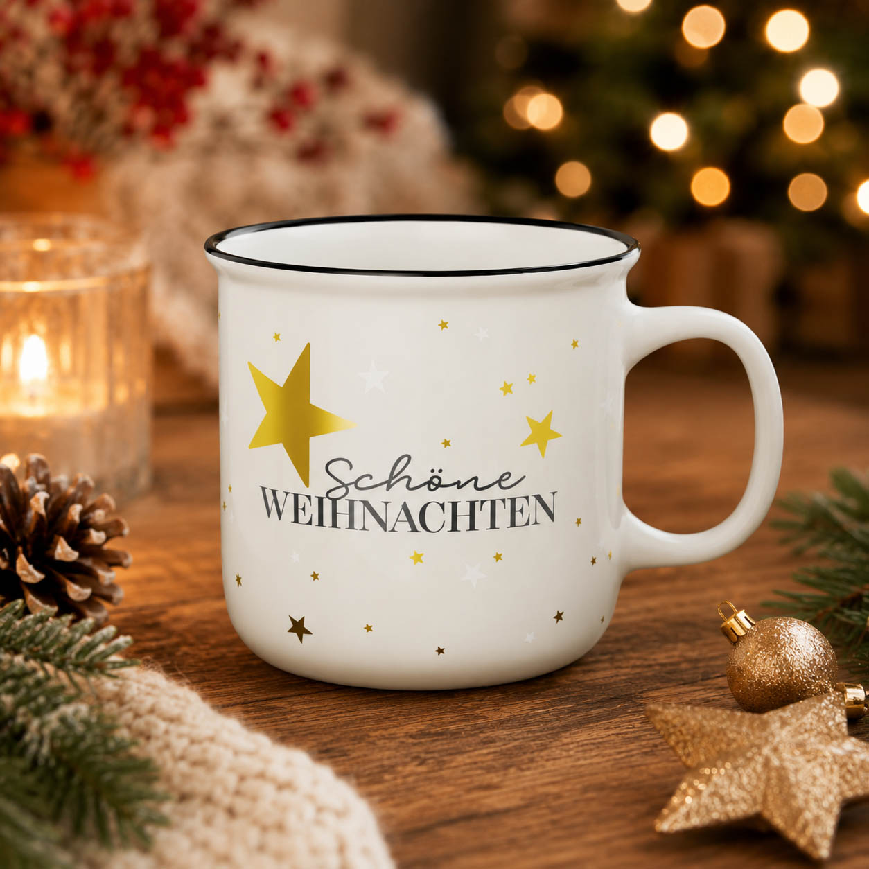 Kultbecher Schöne Weihnachten Cremeweiß stimmungsvoll – Geschenk für Dich