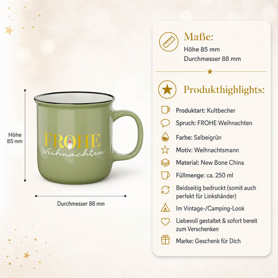 Kultbecher Frohe Weihnachten – Maße und Produkthighlights, 250 ml New Bone China