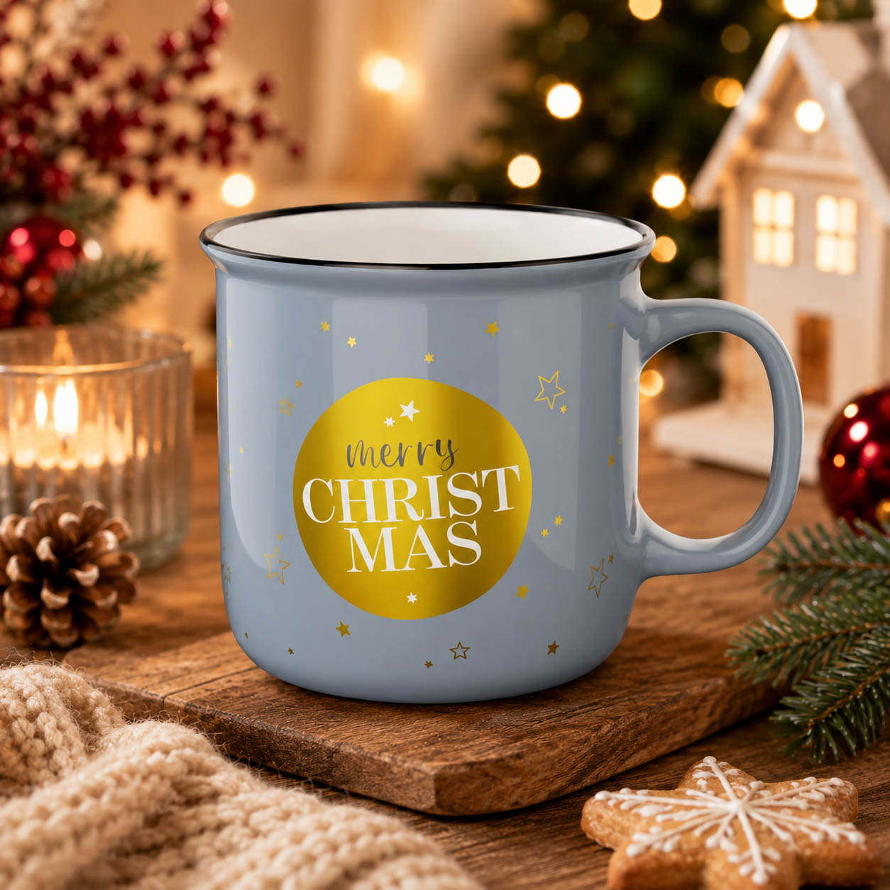 Kultbecher Merry Christmas Blaugrau stimmungsvoll – Geschenk für Dich