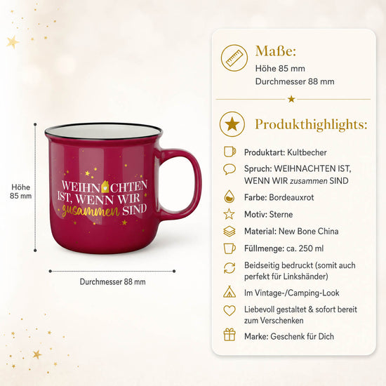 Kultbecher Weihnachten ist wenn wir zusammen sind – Maße und Produkthighlights, 250 ml New Bone China