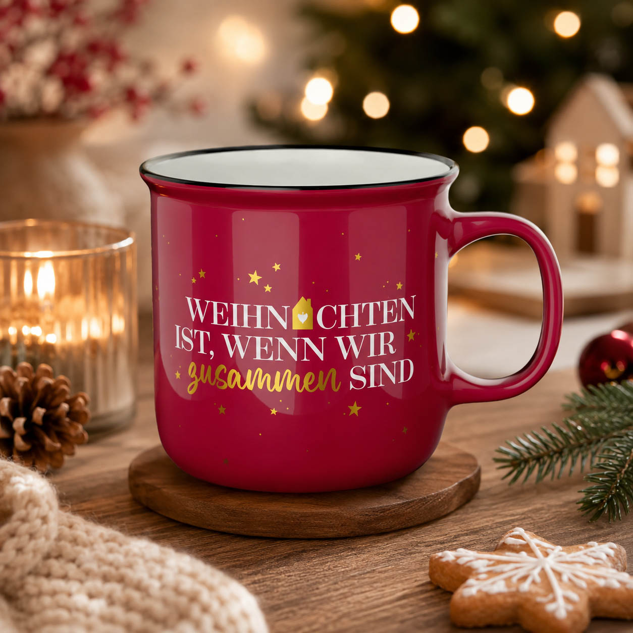 Kultbecher Weihnachten ist wenn wir zusammen sind Bordeauxrot stimmungsvoll – Geschenk für Dich