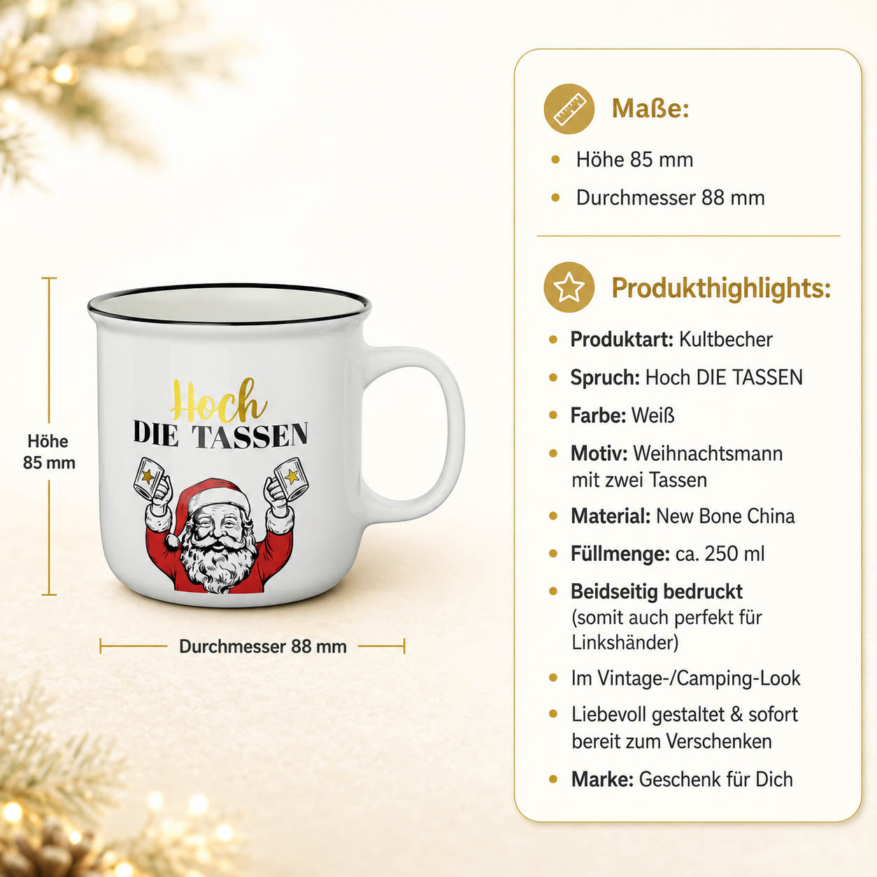 Kultbecher Hoch die Tassen – Maße und Produkthighlights, 250 ml New Bone China