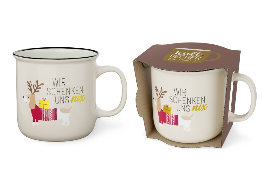 Kultbecher Wir schenken uns nix mit Dackel-Motiv, creme, New Bone China, 250 ml – Geschenk für Dich