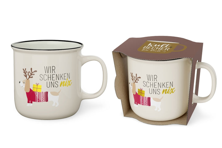 Kultbecher Wir schenken uns nix mit Dackel-Motiv, creme, New Bone China, 250 ml – Geschenk für Dich