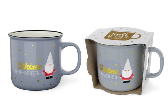 Kultbecher Schöne Weihnachten mit Wichtel-Motiv, blaugrau, New Bone China, 250 ml – Geschenk für Dich