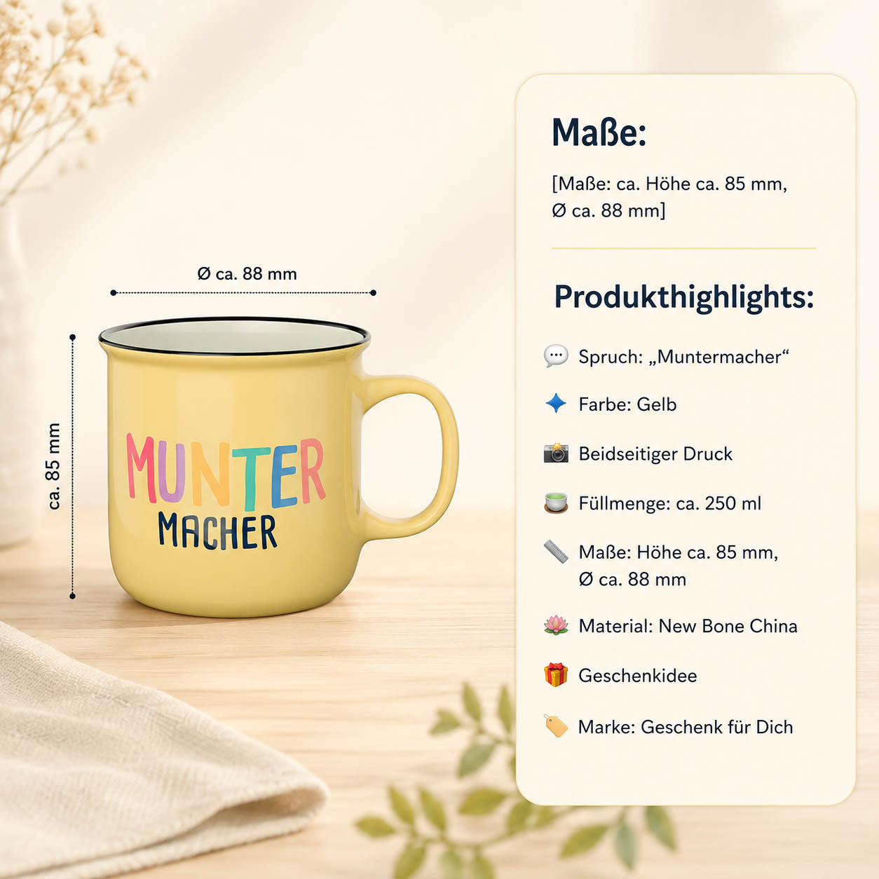Kultbecher „Muntermacher" Detailansicht – Happy Greetings