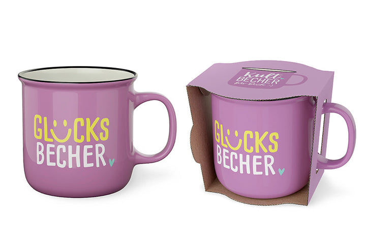 Kultbecher „Glücksbecher" in Violett mit Geschenkverpackung – Happy Greetings