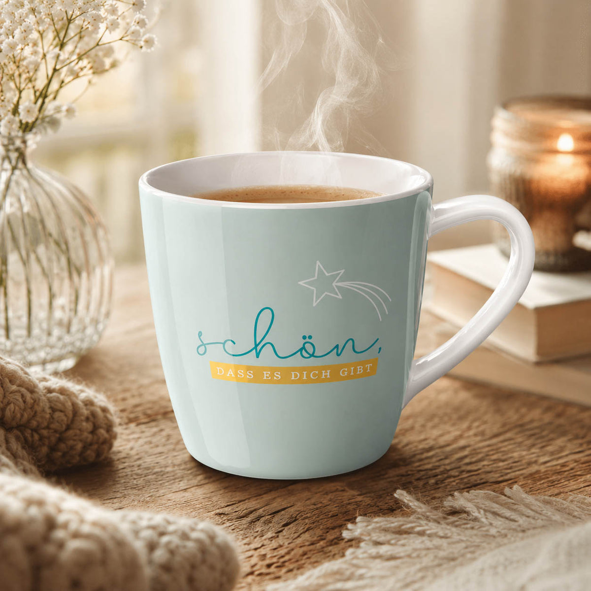 Maxi Becher „Schön, dass es Dich gibt" Stern – große Tasse im Alltag
