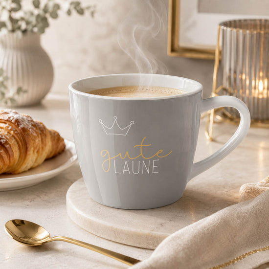Maxi Becher „Gute Laune" Cosy – große Tasse im Alltag