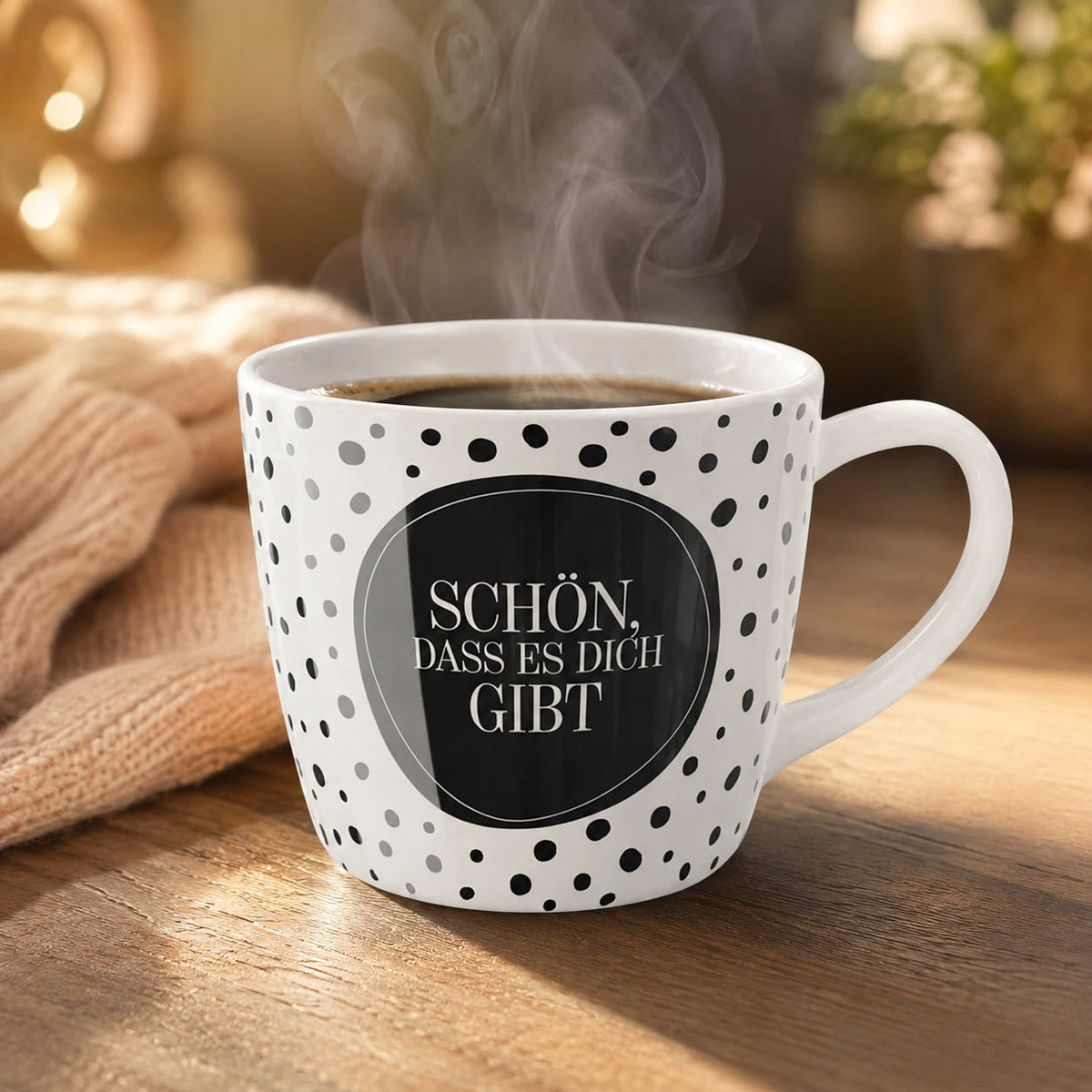 Maxi Becher „Schön, dass es Dich gibt" Salt & Pepper – große Tasse im Alltag