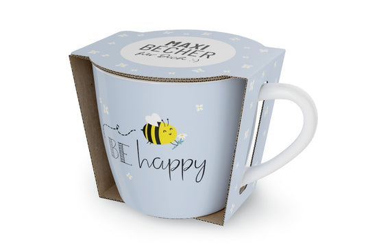 910589 hellblauer Maxi Becher Be happy von Geschenk für Dich, Jumbobecher, 4027268335497