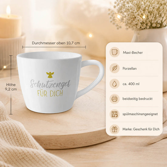 Maxi Becher „Schutzengel für Dich" – Porzellan, 400 ml, spülmaschinengeeignet