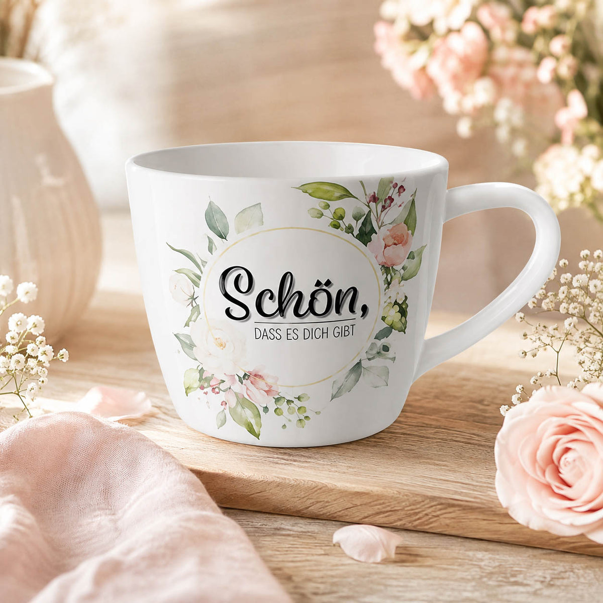 Maxi Becher „Schön, dass es Dich gibt" Lovely – große Tasse im Alltag